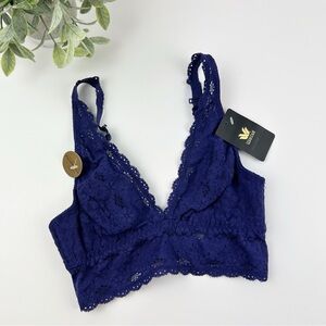 Wacoal Halo Lace Wire Free Bralette Navy Blue 811205 Size 30 NWT